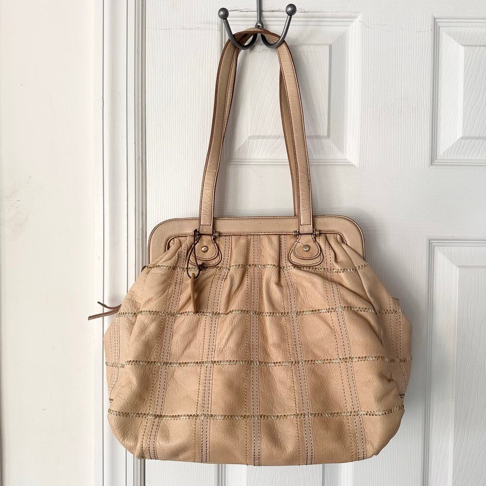 Liz Claiborne Leather Whipstitch Top Handle Lady Like Hobo Shoulder Bag Vintage